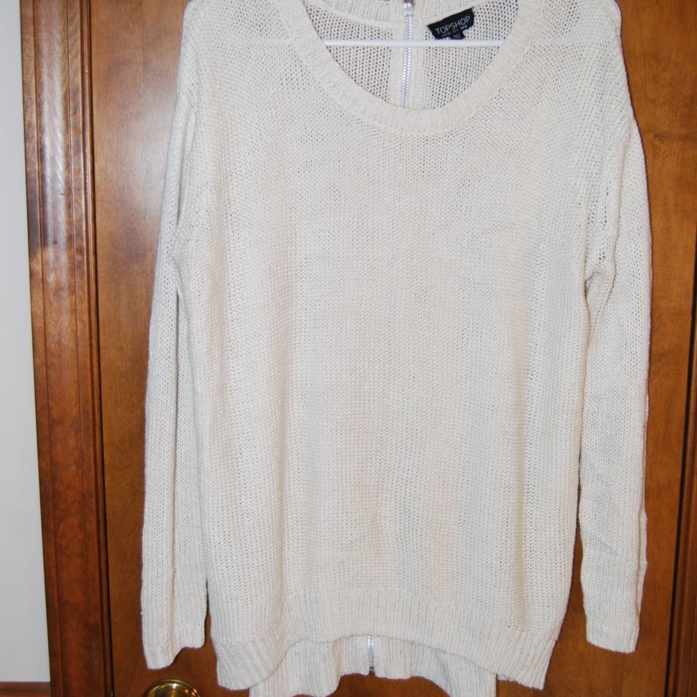 Topshop back zip Crew neck  Ivory Sweater Us Size 4 Eu 36